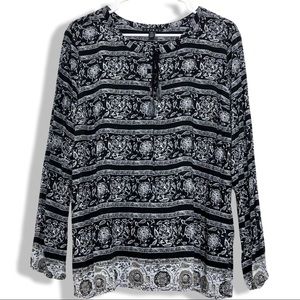 Tribal Bohemian Floral Blouse with Tassel